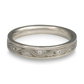 Extra Narrow Wind and Waves With Diamonds Wedding Band in Palladium